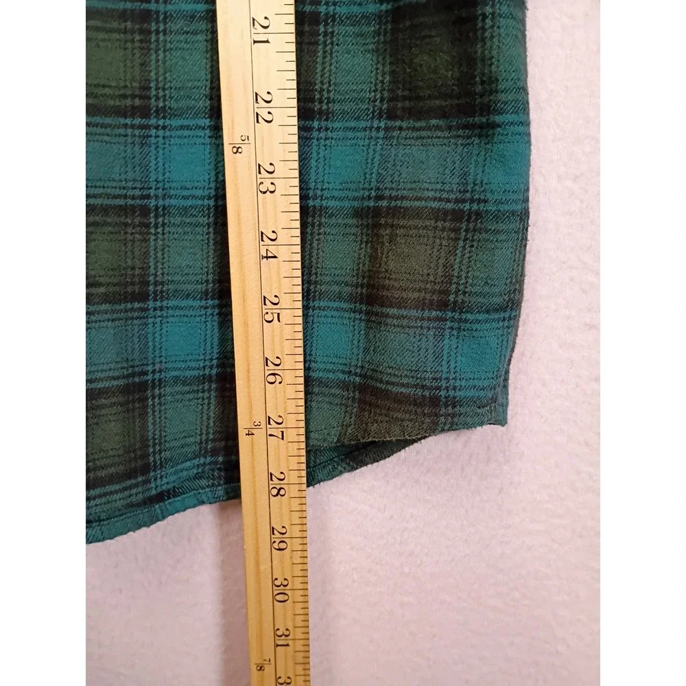 Western Grunge Levis Mens Large Teal Plaid Pearl Snap Flannel Work Shirt L